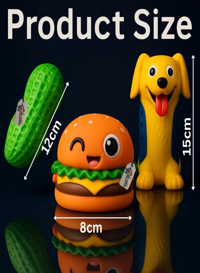 Western Era Wink Face Burger Squeaky Pet Toy Combo | Groundnut Textured Chew Toy | Cartoon Dog Face Squeaky Toy for Puppy & Dog | Durable Rubber for Teething, Chewing & Fun | Indoor Interactive - Image 3